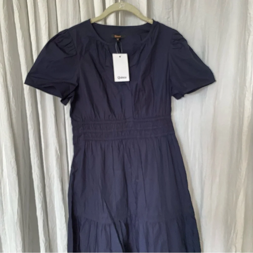 NEW Quince 100% Organic Cotton Poplin Tiered V-Neck Short Sleeve Maxi Dress sz S - Picture 9 of 13